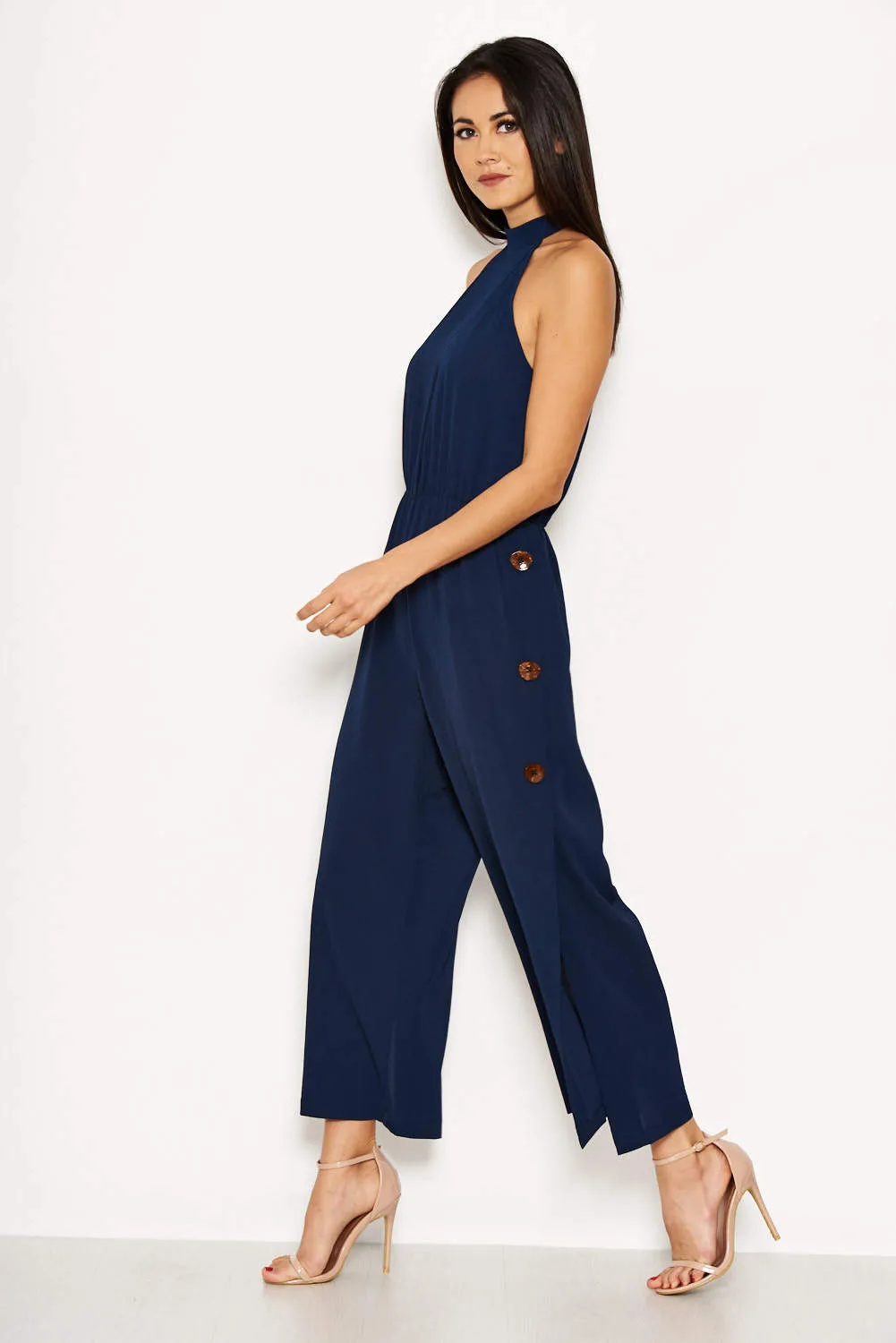 Navy High Neck Culotte Jumpsuit sold by AX Paris product image thumbnail 2
