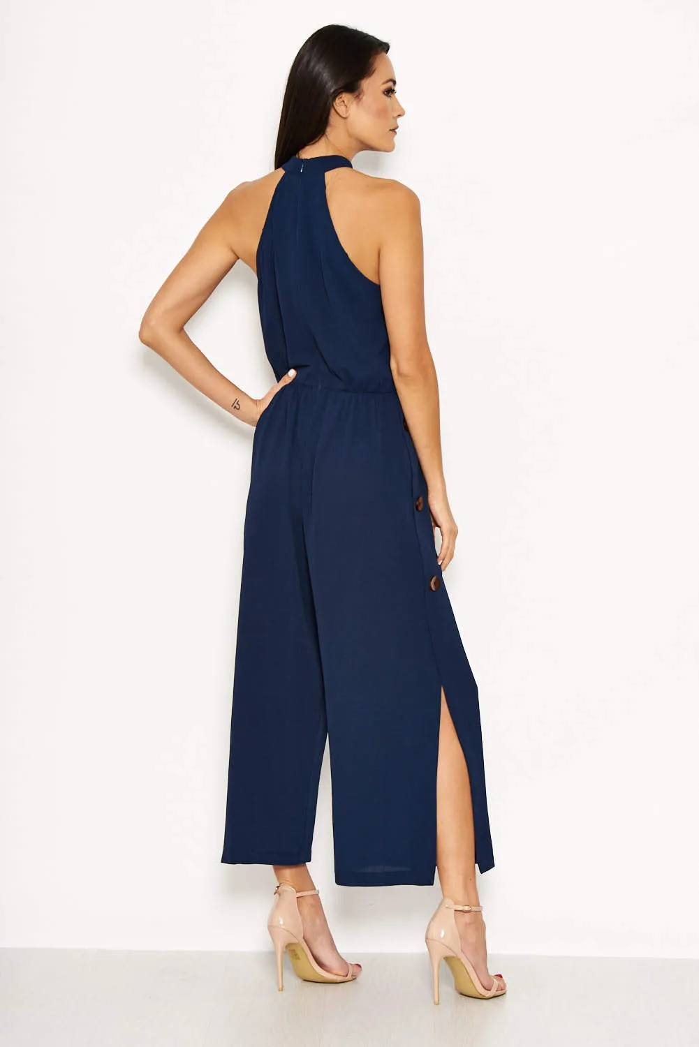 Navy High Neck Culotte Jumpsuit sold by AX Paris product image thumbnail 3