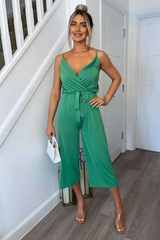 Jade Green Cropped Jumpsuit With Chain Straps sold by AX Paris