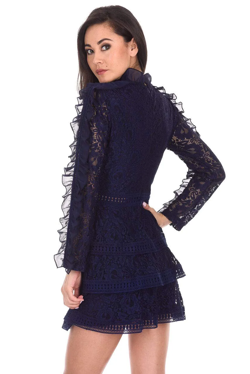 Navy Lace Tiered Mini Dress sold by AX Paris product image thumbnail 3