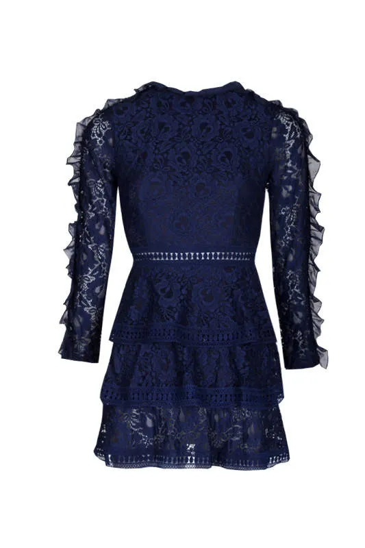 Navy Lace Tiered Mini Dress sold by AX Paris product image thumbnail 4