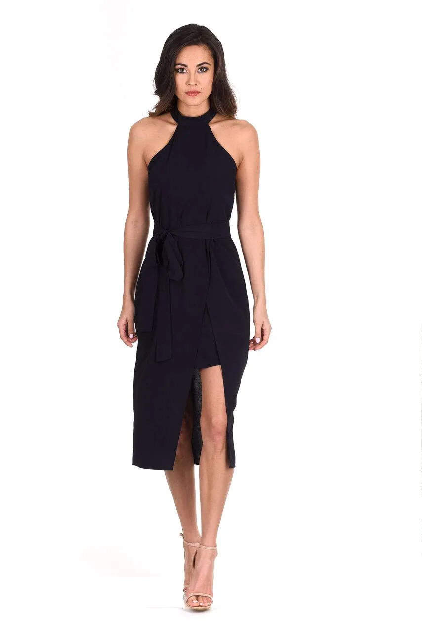 Navy Wrap Skirt Cut In Neck Dress sold by AX Paris product image thumbnail 2