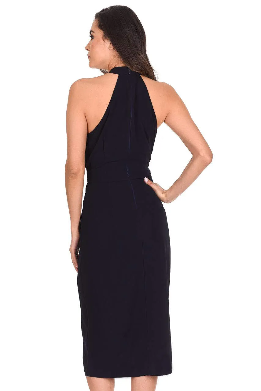 Navy Wrap Skirt Cut In Neck Dress sold by AX Paris product image thumbnail 3