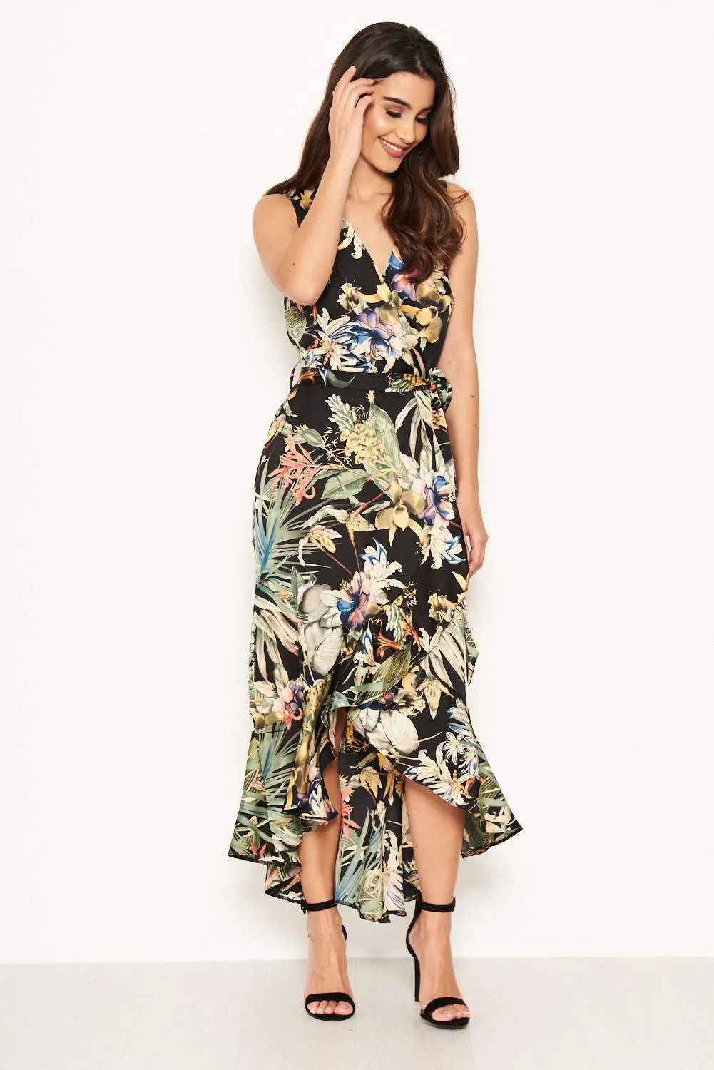 Black Floral Frill Maxi Dress sold by AX Paris product image thumbnail 3