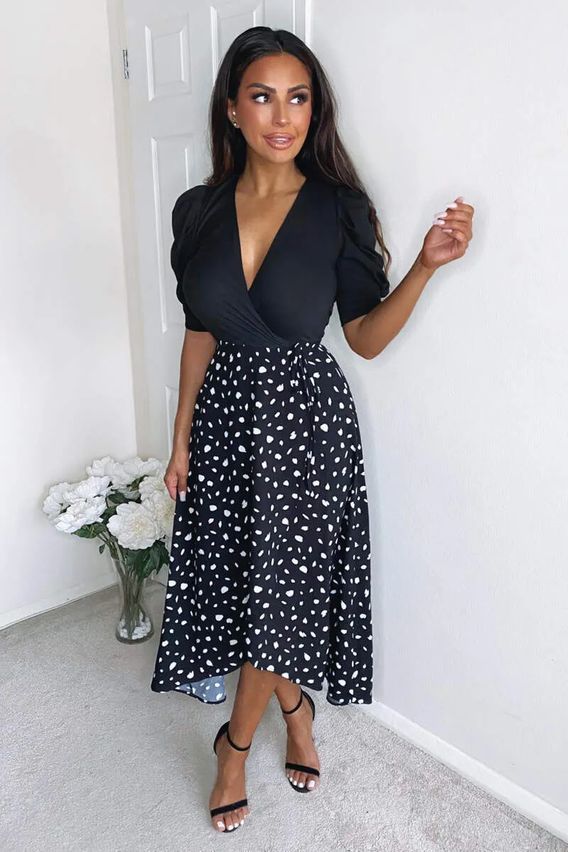 Black 2 in 1 Wrap Over Printed Dress sold by AX Paris product image thumbnail 3