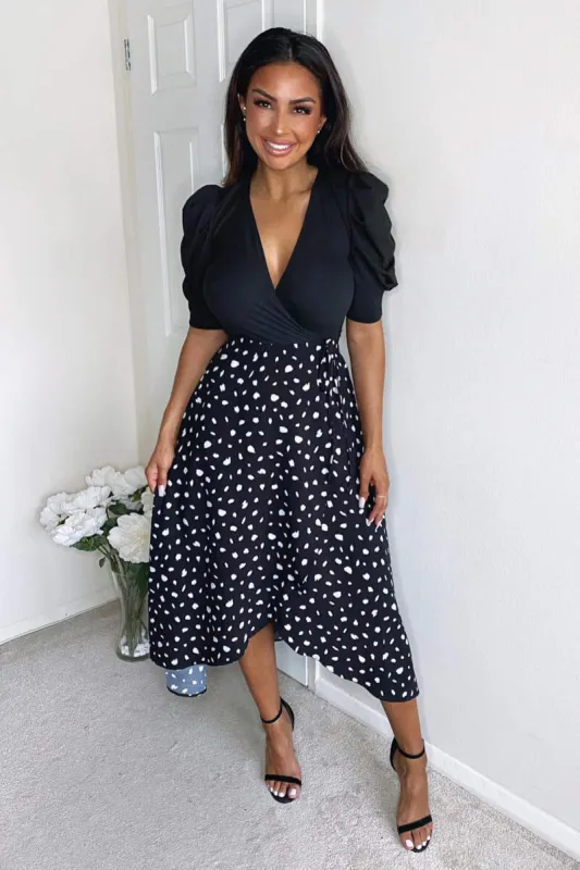 Black 2 in 1 Wrap Over Printed Dress sold by AX Paris