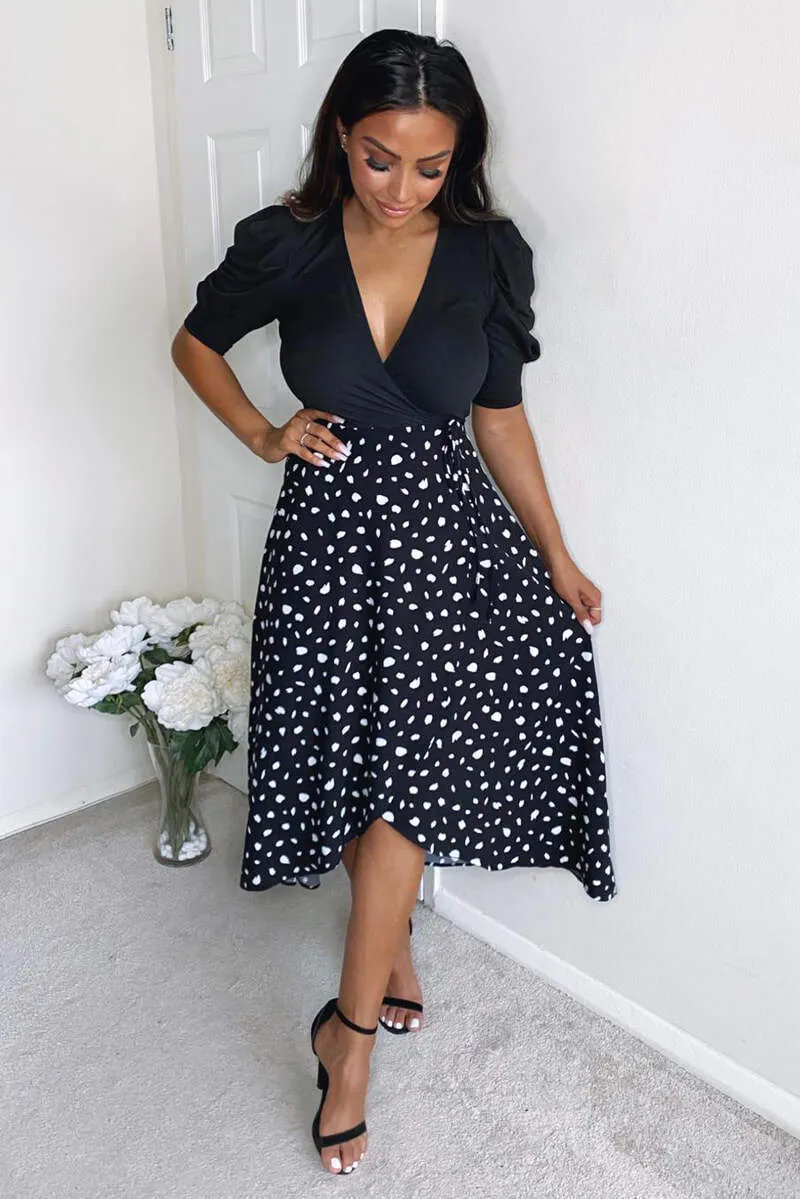 Black 2 in 1 Wrap Over Printed Dress sold by AX Paris product image thumbnail 2