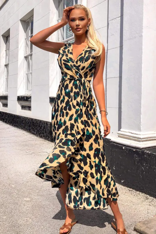 Leopard Print Wrap Frill Maxi Dress sold by AX Paris