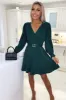 Teal Wrap Over Belted Skater Dress sold by AX Paris