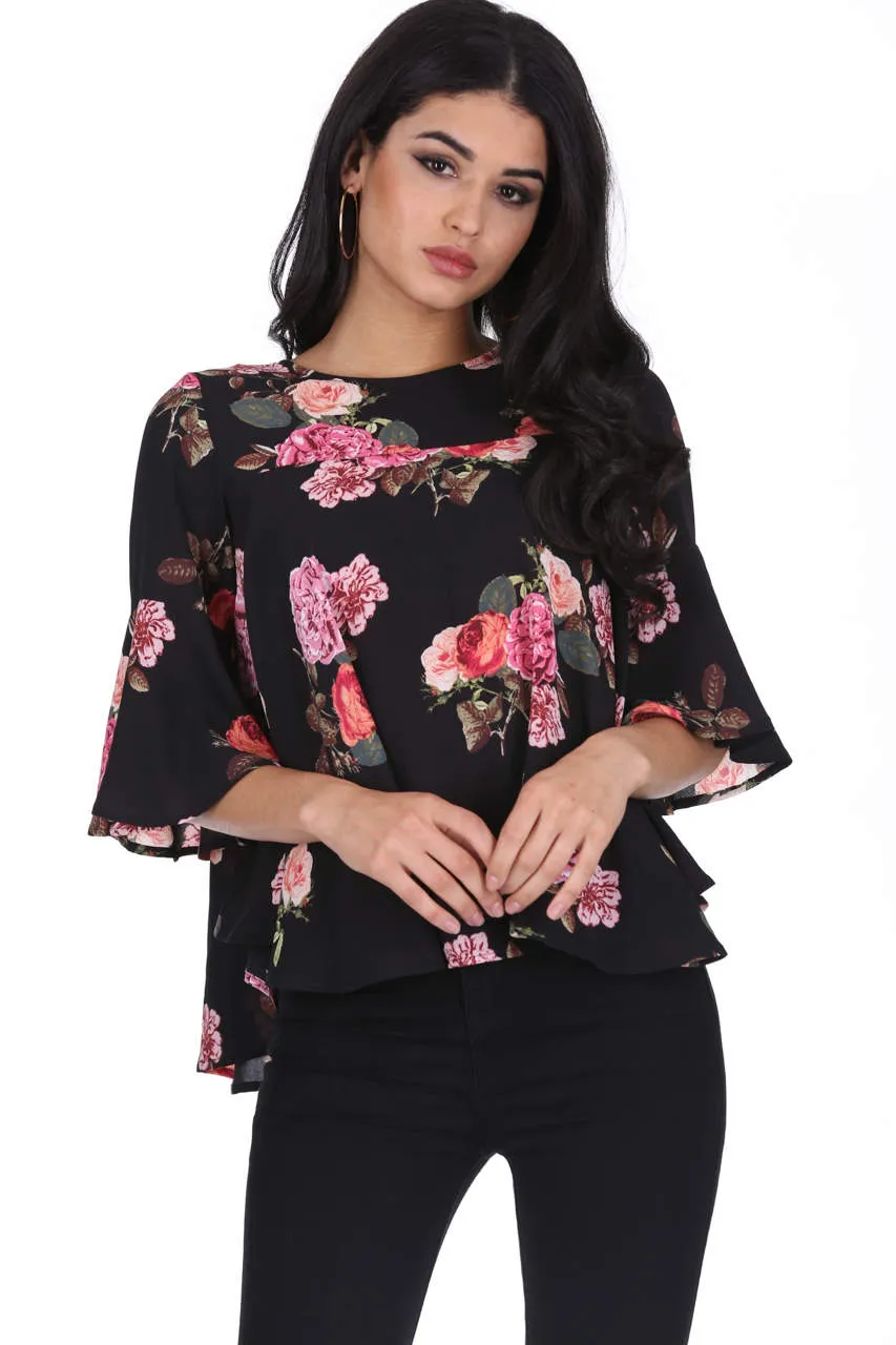 Black Floral Print Blouse sold by AX Paris