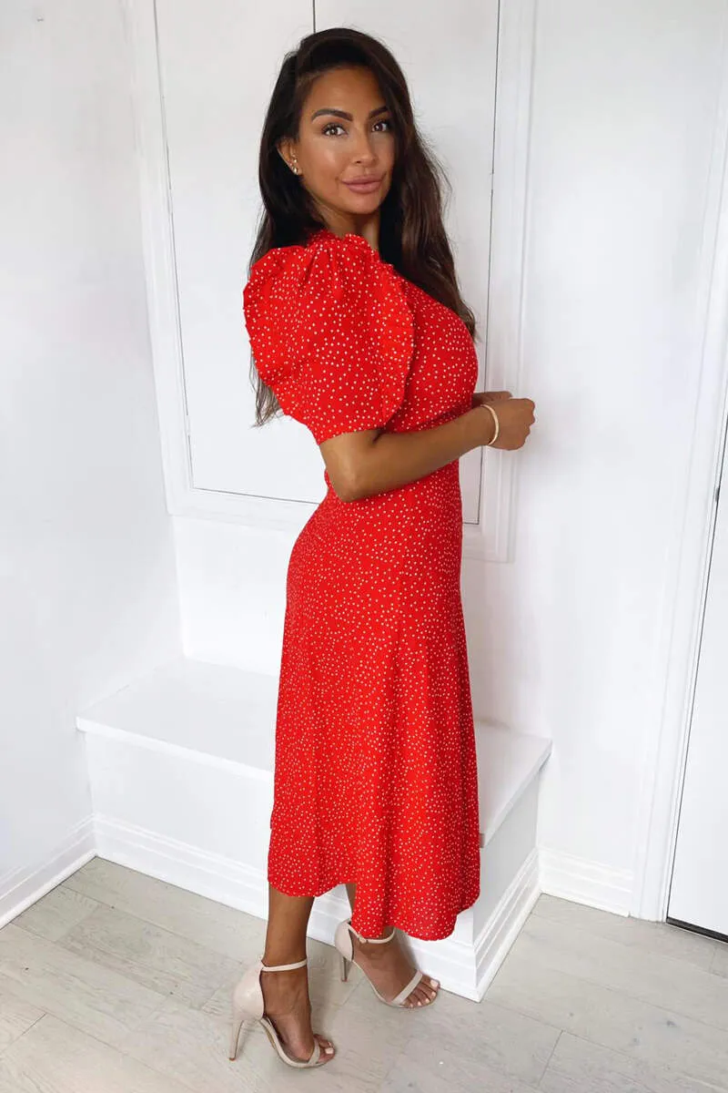 Red Polka Dot Frill Sleeve Midi Dress sold by AX Paris product image thumbnail 4