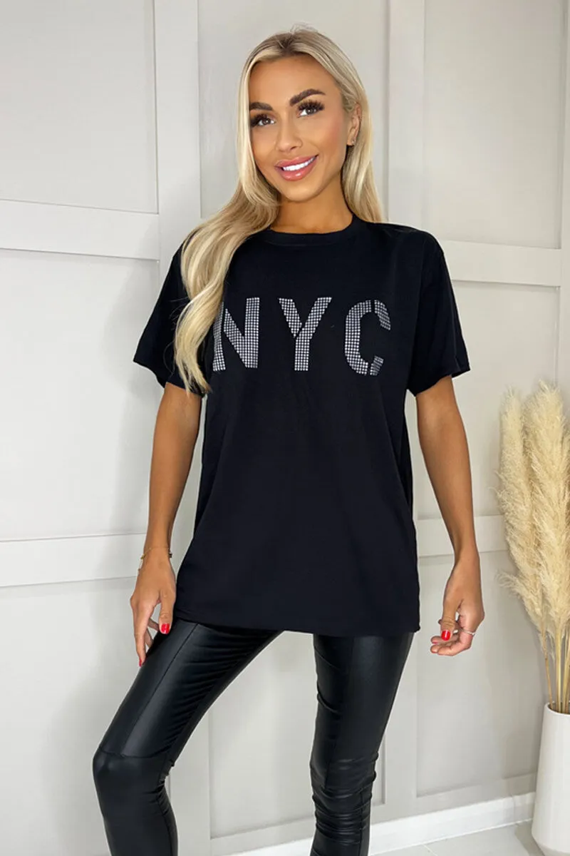 Black NYC Slogan T-Shirt sold by AX Paris