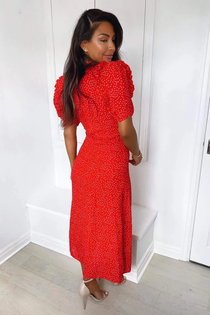 Red Polka Dot Frill Sleeve Midi Dress sold by AX Paris product image thumbnail 5
