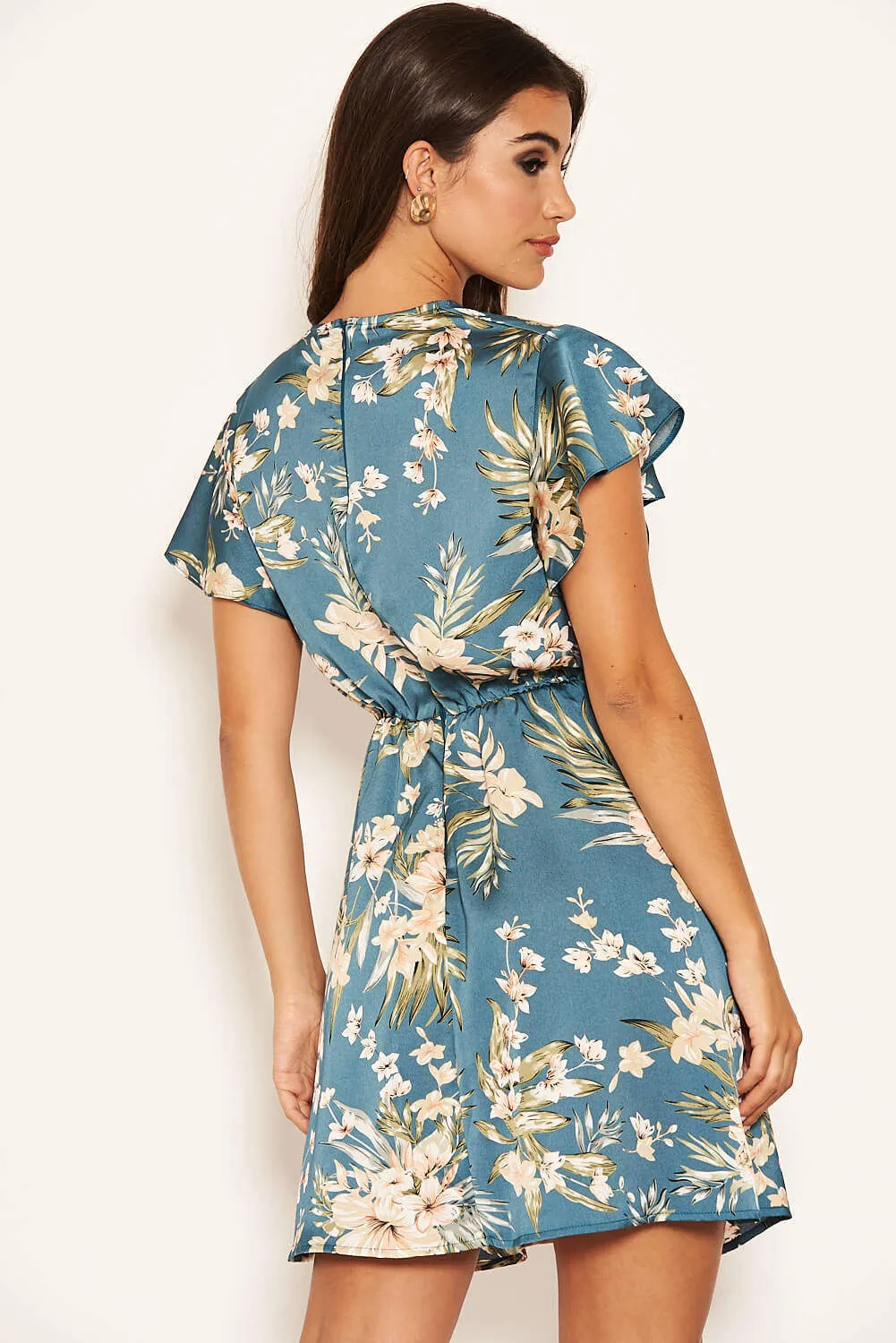 Duck Egg Floral Pleated Wrap Dress sold by AX Paris product image thumbnail 3
