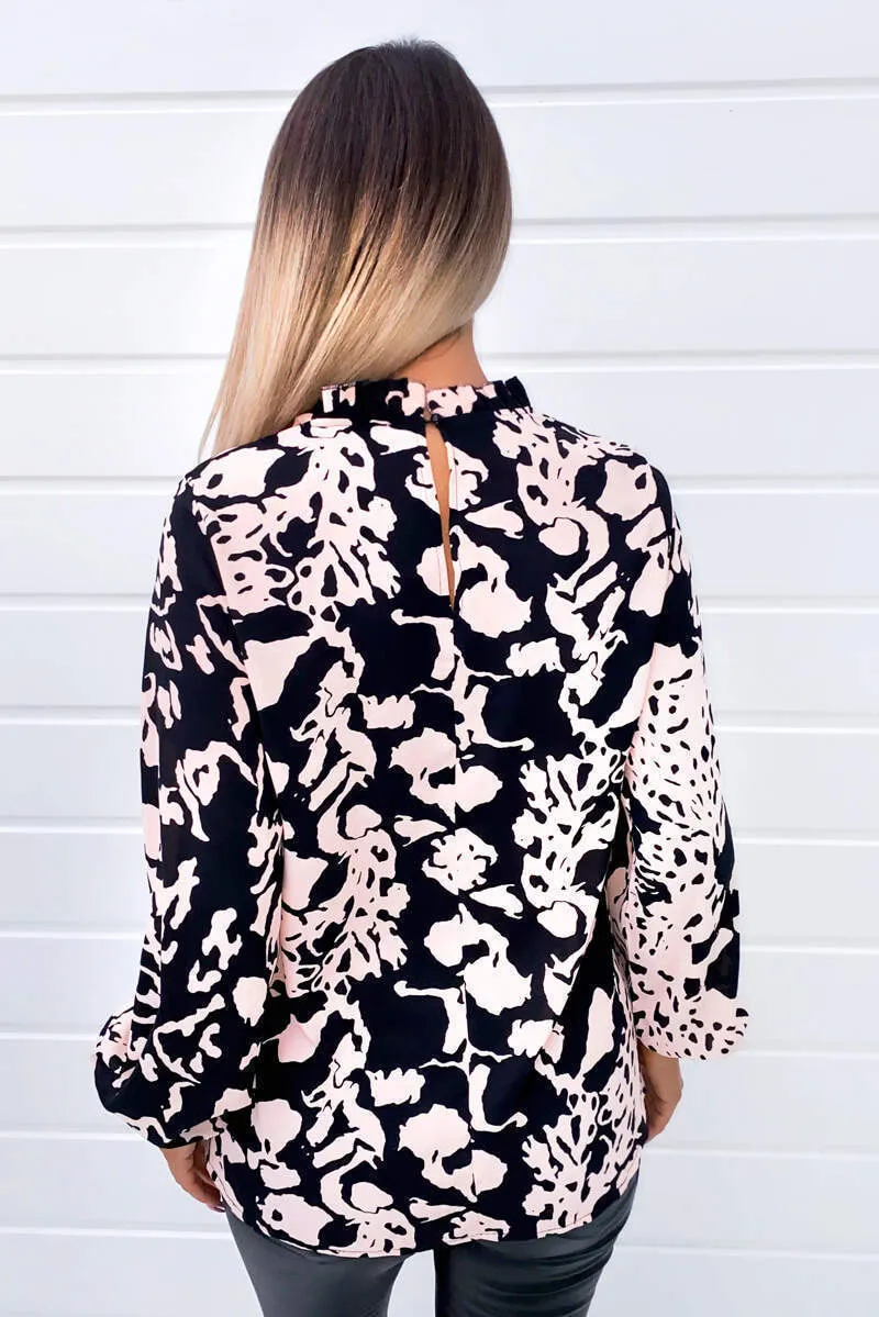 Black Nude Abstract Print High Neck Blouse sold by AX Paris product image thumbnail 4