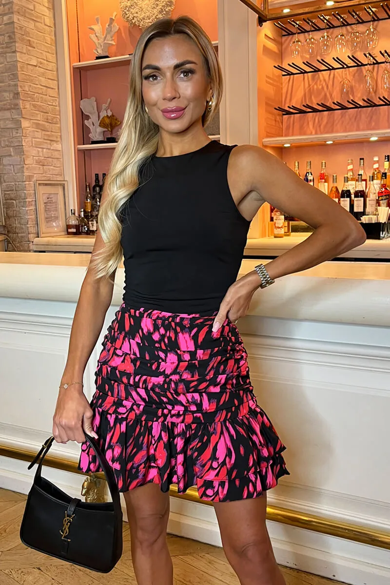 Pink And Black 2 In 1 Ruched Mini Dress sold by AX Paris