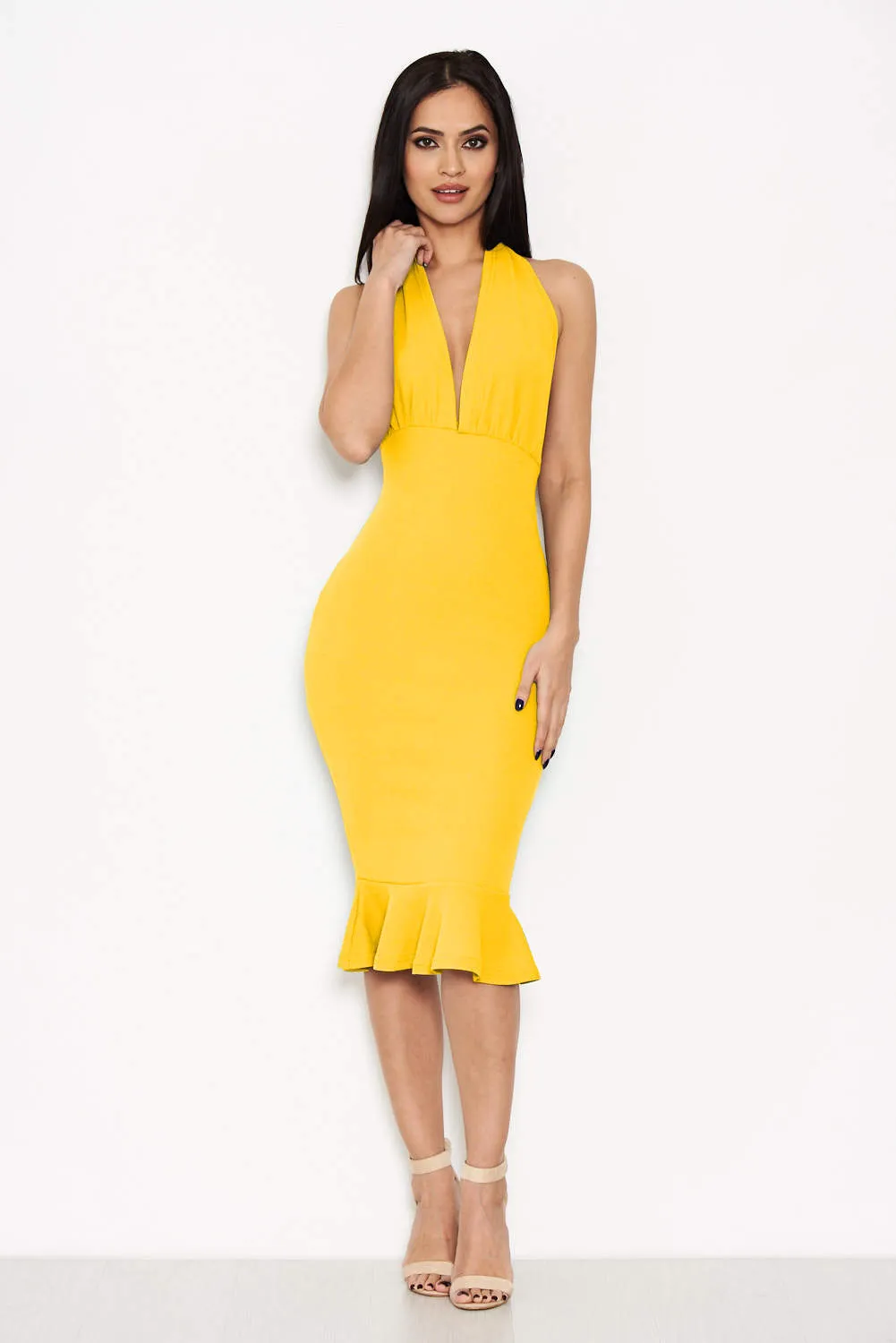 Yellow Backless Fishtail Midi Dress sold by AX Paris product image thumbnail 2