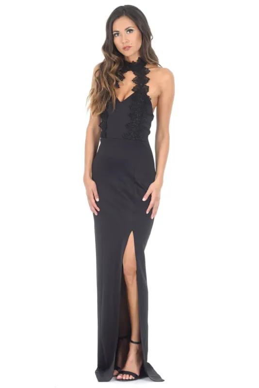 Black Crochet Top Maxi dress sold by AX Paris