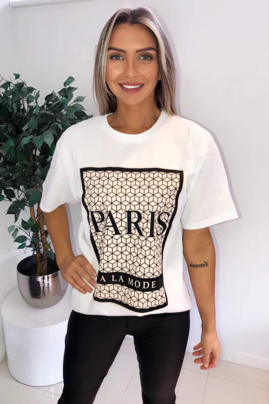 White Paris Printed Oversized T-Shirt sold by AX Paris