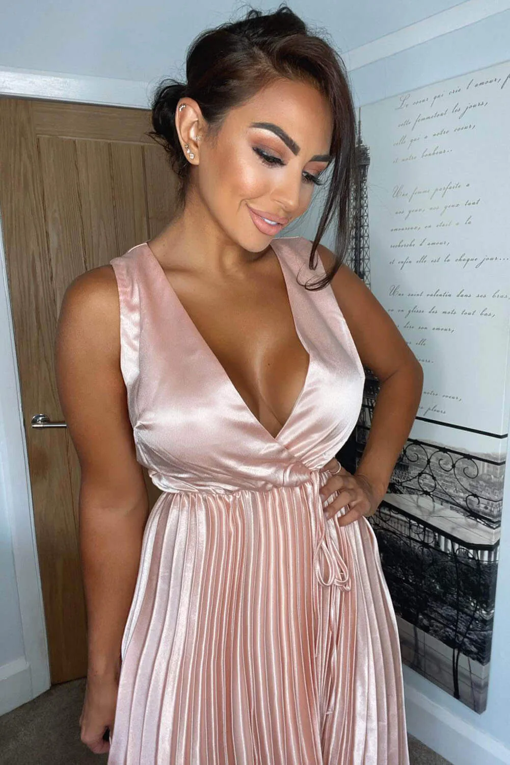 Pink Satin Pleated Wrap Dress sold by AX Paris product image thumbnail 3