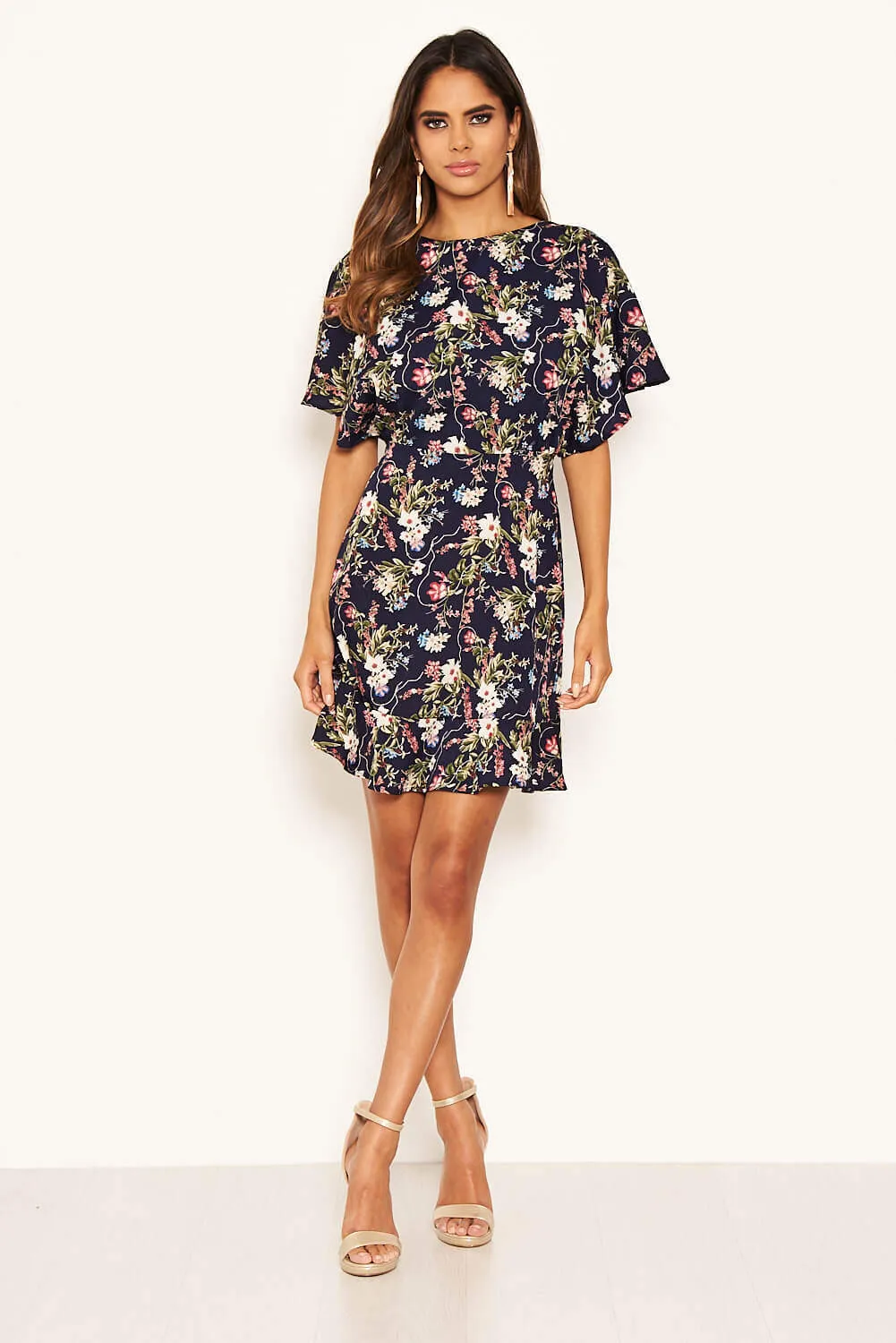 Navy Floral Print Cross Back Dress sold by AX Paris product image thumbnail 5