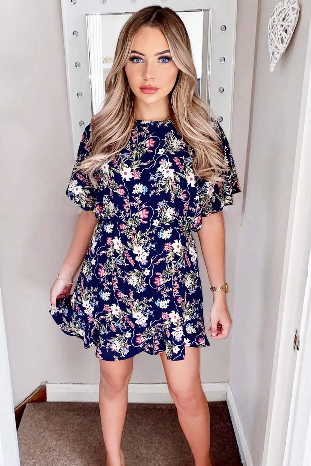 Navy Floral Print Cross Back Dress sold by AX Paris product image thumbnail 2