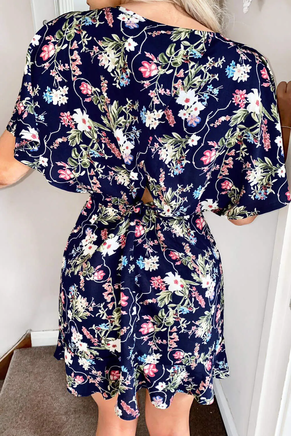 Navy Floral Print Cross Back Dress sold by AX Paris product image thumbnail 3