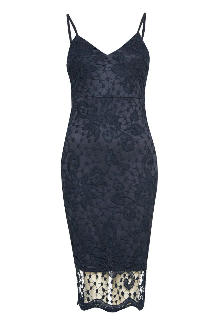 Navy Crochet Midi Dress With Spaghetti Straps sold by AX Paris product image thumbnail 4