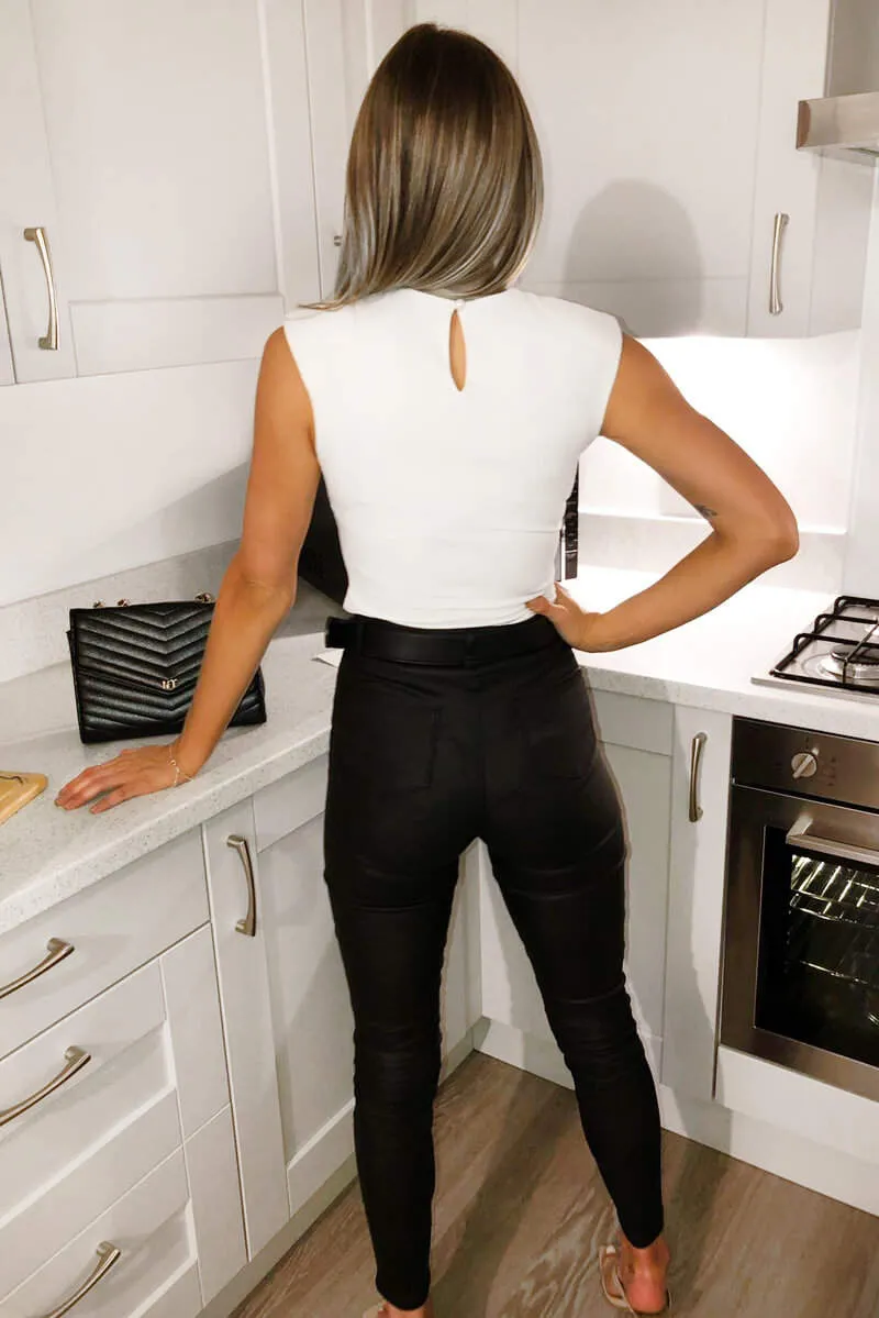 Cream Basic Padded Shoulder Bodysuit sold by AX Paris product image thumbnail 4