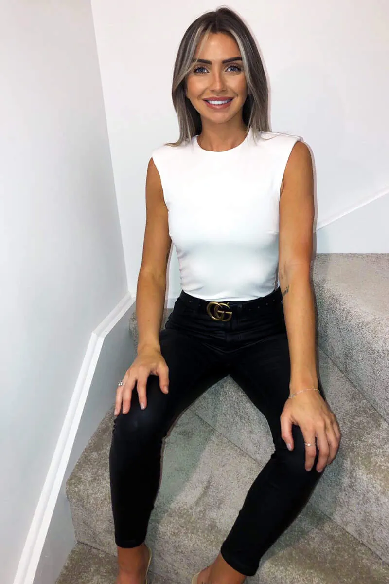 Cream Basic Padded Shoulder Bodysuit sold by AX Paris product image thumbnail 5