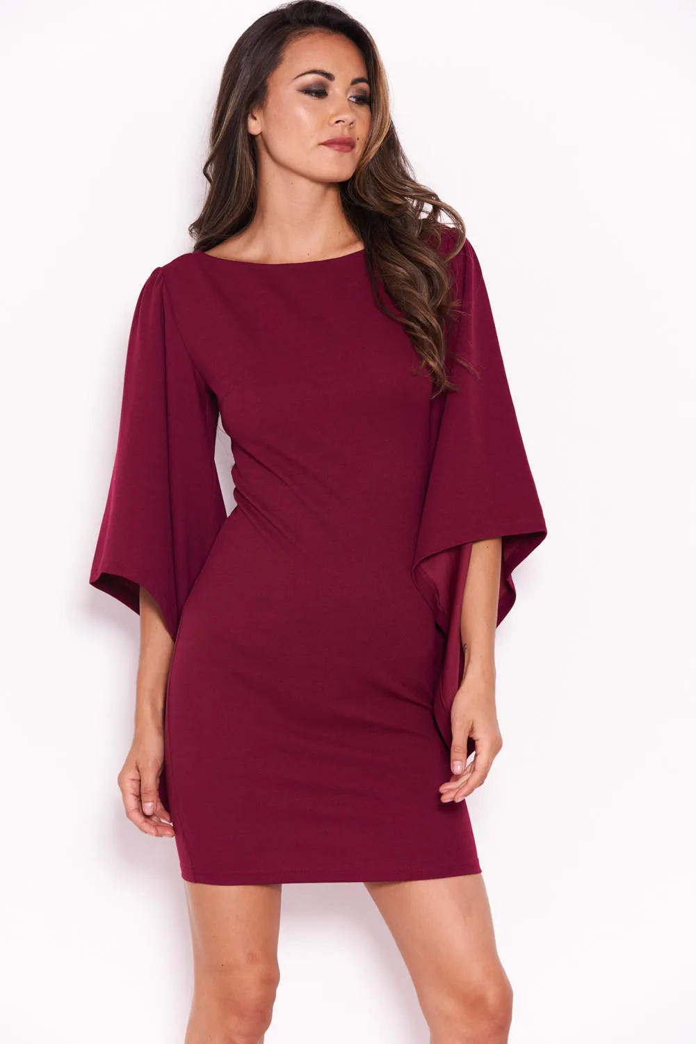 Plum Flare Sleeve Mini Dress sold by AX Paris