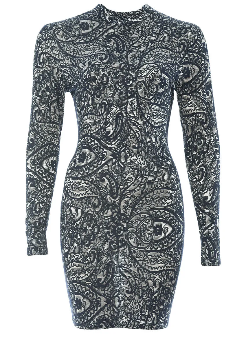 Navy Printed Bodycon Dress sold by AX Paris product image thumbnail 4
