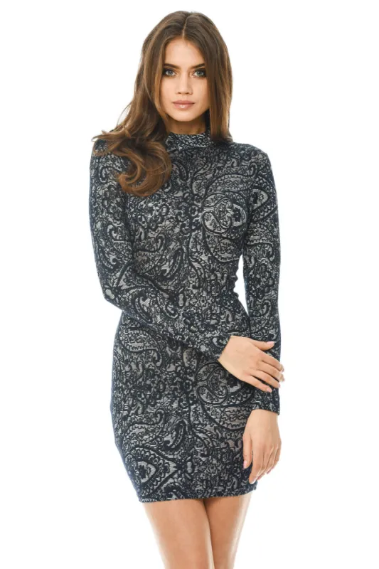 Navy Printed Bodycon Dress sold by AX Paris