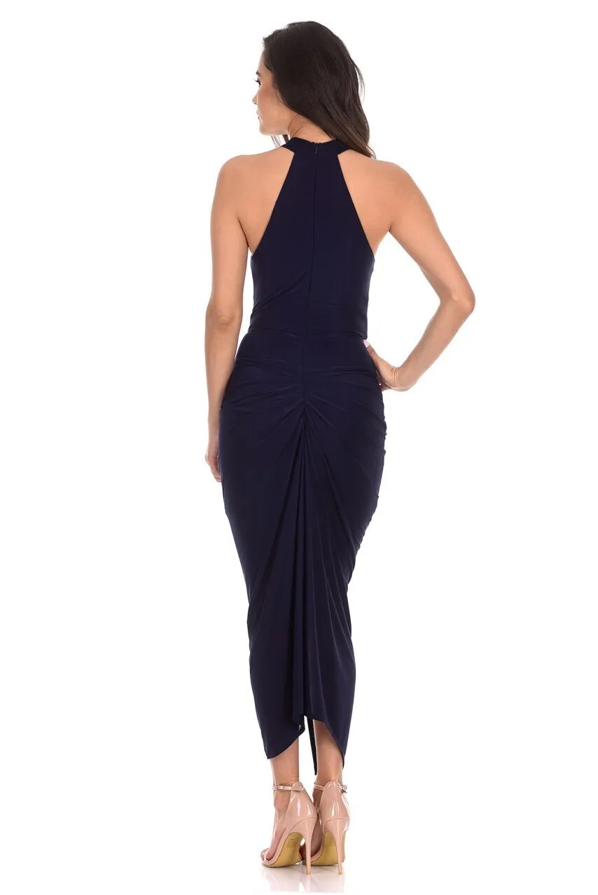 Navy Ruched Wrap Over Dress sold by AX Paris product image thumbnail 3