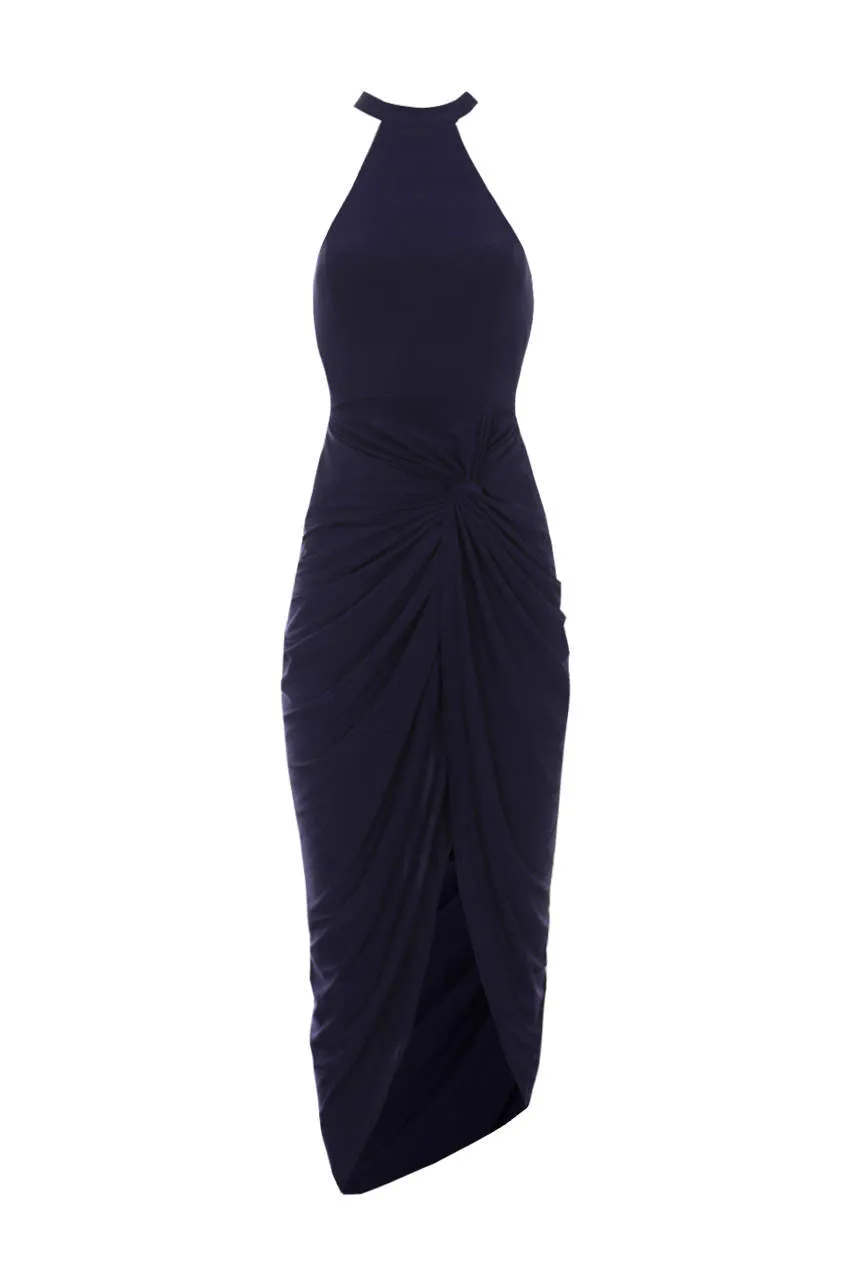 Navy Ruched Wrap Over Dress sold by AX Paris product image thumbnail 4