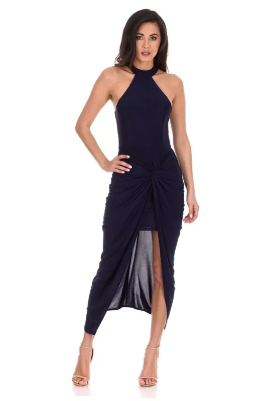 Navy Ruched Wrap Over Dress sold by AX Paris