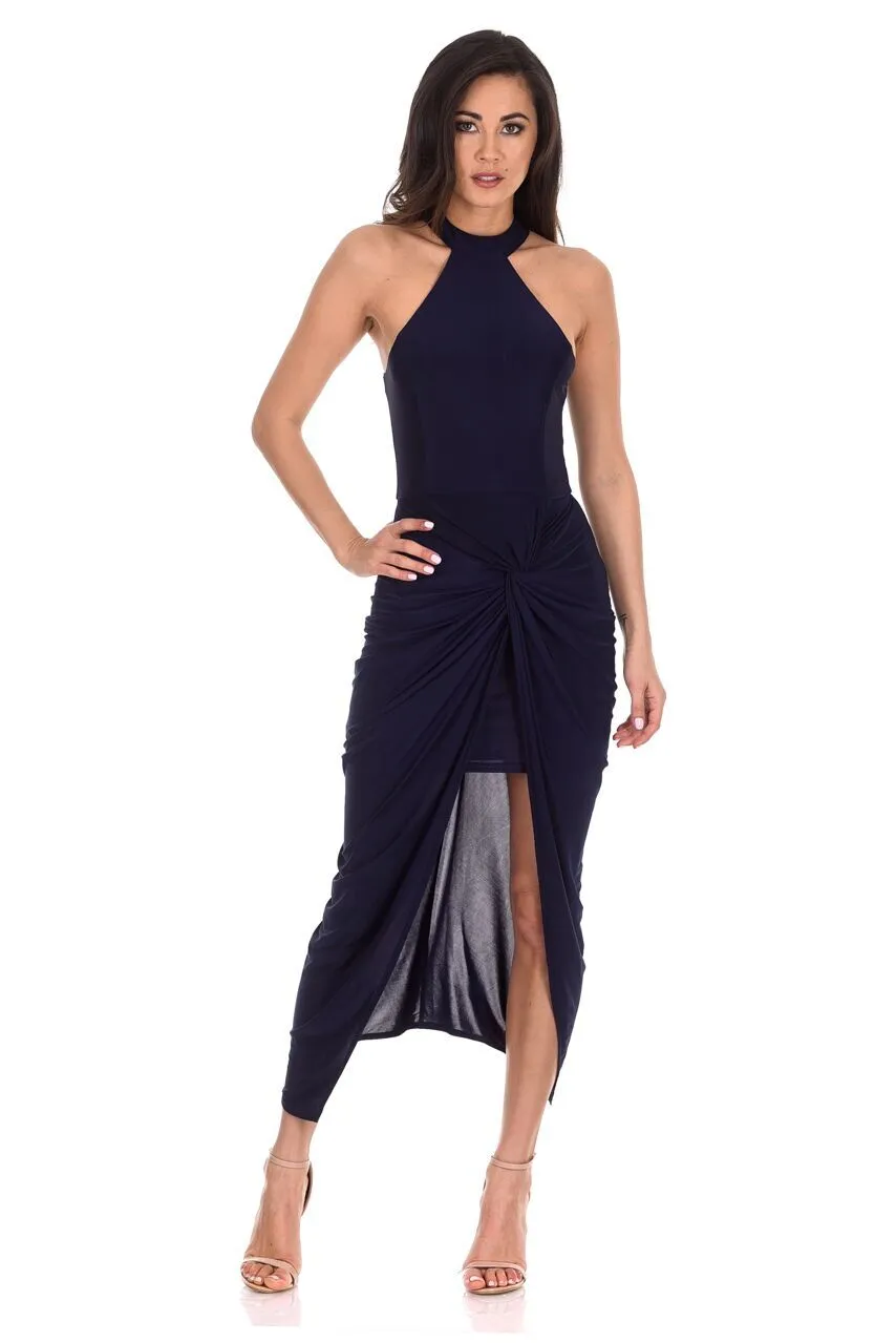 Navy Ruched Wrap Over Dress sold by AX Paris