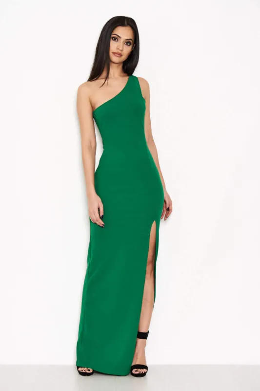Green Asymmetric Thigh Split Maxi Dress sold by AX Paris