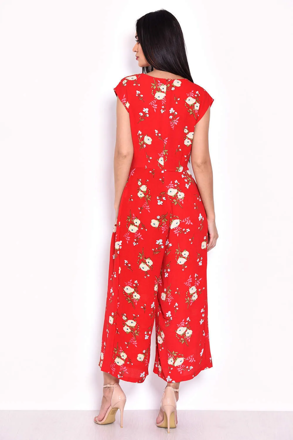 Red Floral Short Sleeved Jumpsuit sold by AX Paris product image thumbnail 2