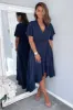 Navy Wrap Over Top Frill Hem Midi Dress sold by AX Paris