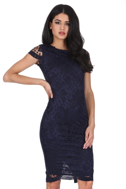 Navy Crochet Midi Dress sold by AX Paris
