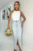 Light Blue Front Split Denim Midi Skirt sold by AX Paris