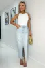 Light Blue Front Split Denim Midi Skirt sold by AX Paris