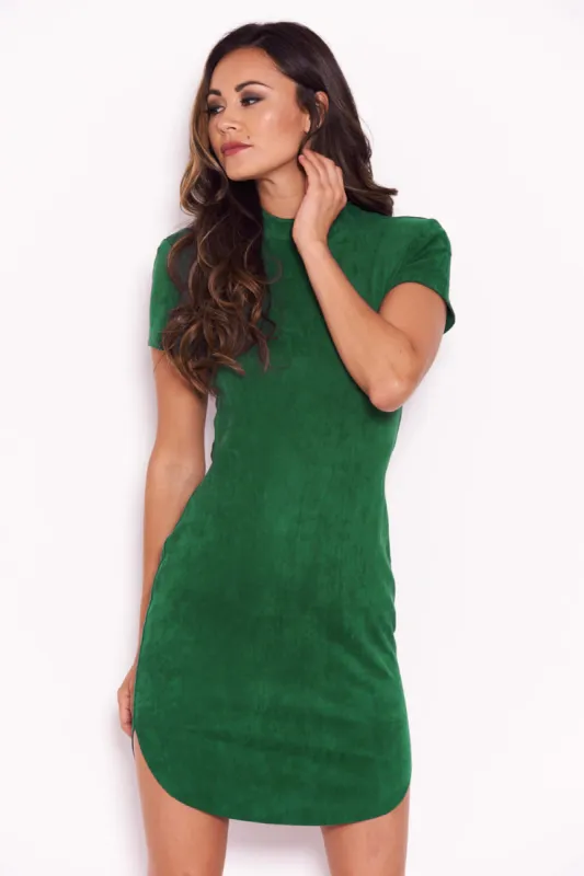 Jade Green Faux Suede Mini Dress with High Neck sold by AX Paris