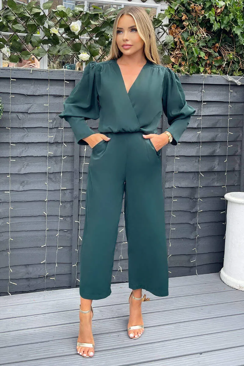 Teal Wrap Top Long Sleeve Culotte Jumpsuit sold by AX Paris product image thumbnail 2