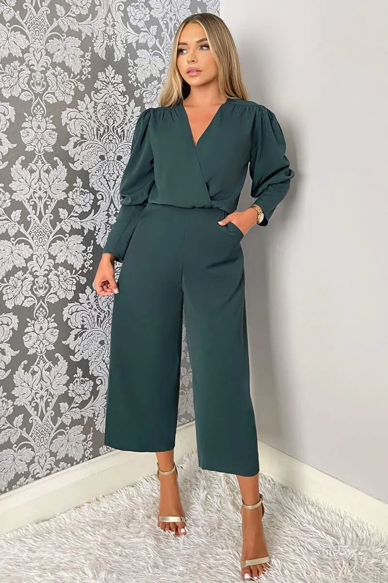 Teal Wrap Top Long Sleeve Culotte Jumpsuit sold by AX Paris product image thumbnail 3