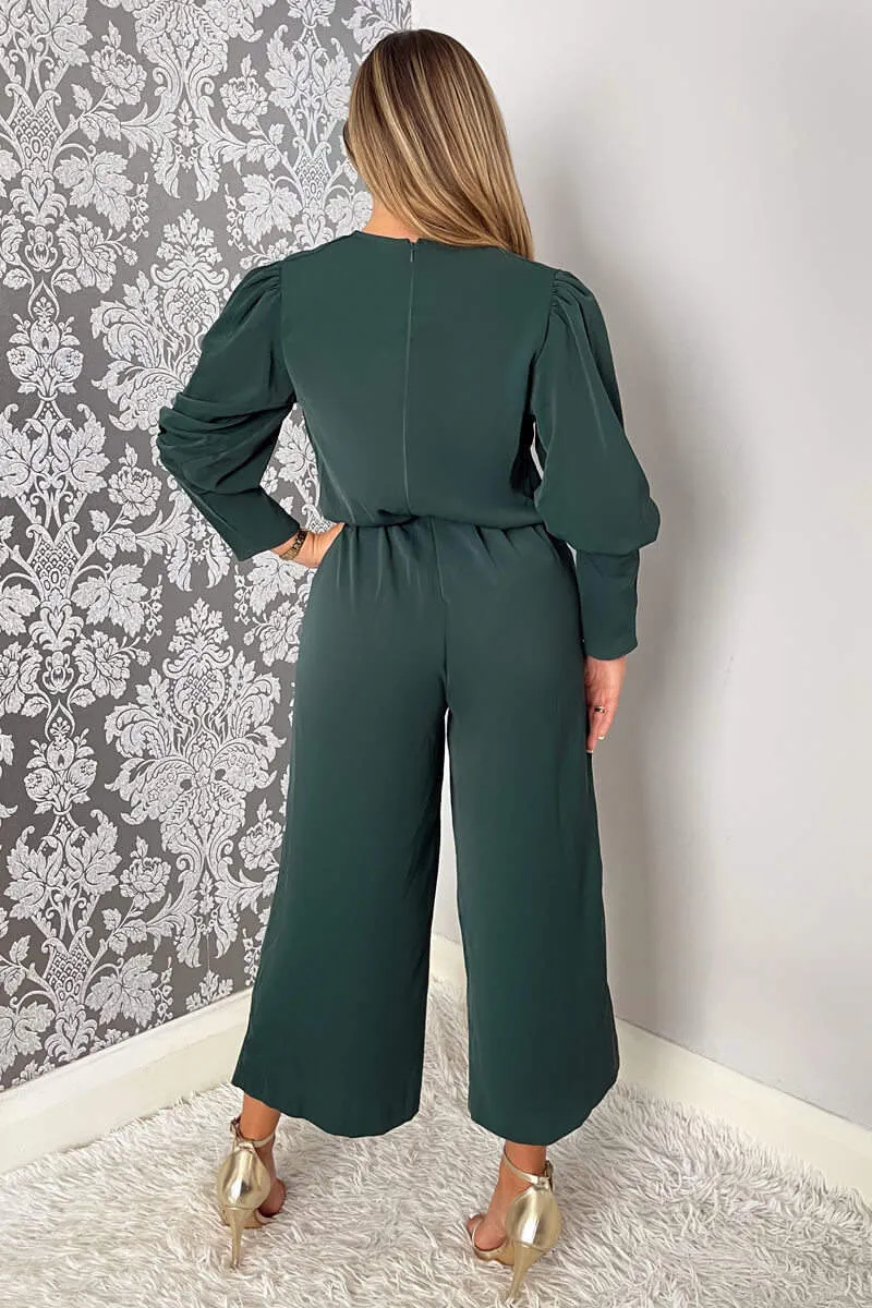 Teal Wrap Top Long Sleeve Culotte Jumpsuit sold by AX Paris product image thumbnail 4