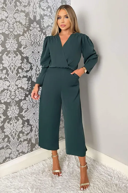 Teal Wrap Top Long Sleeve Culotte Jumpsuit sold by AX Paris