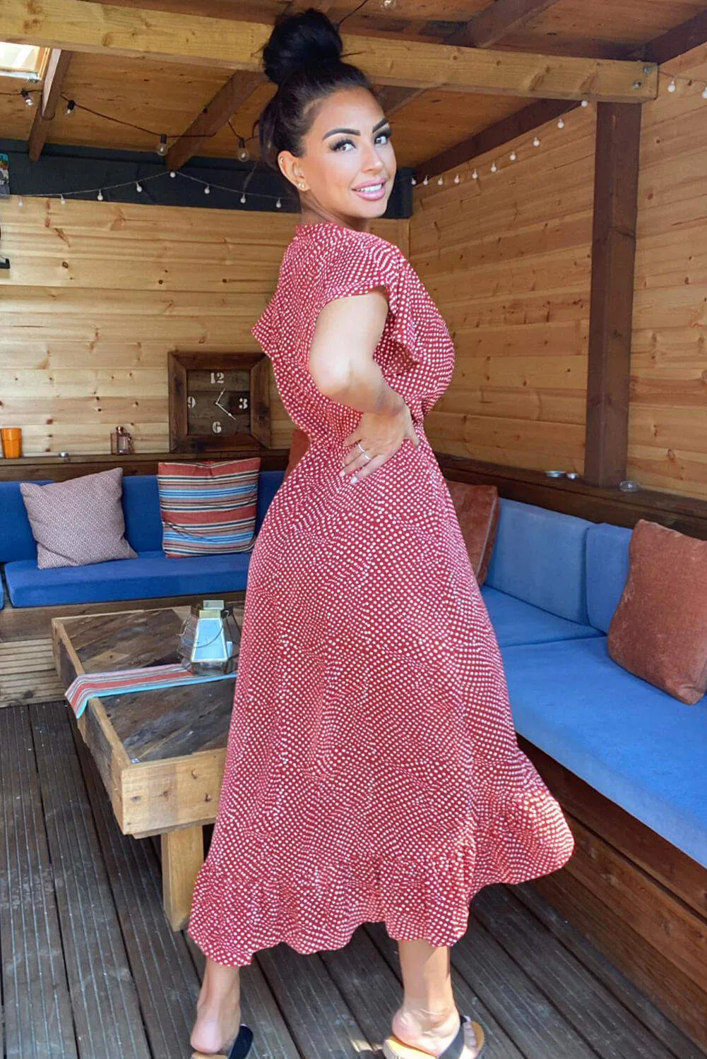 Rust Polka Dot Wrap Over Midi Dress sold by AX Paris product image thumbnail 5