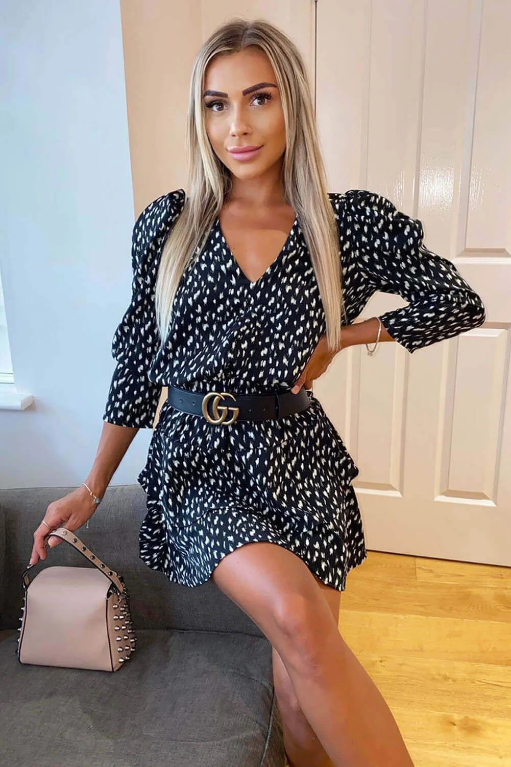 Black Floral Abstract Tiered Mini Dress sold by AX Paris product image thumbnail 2